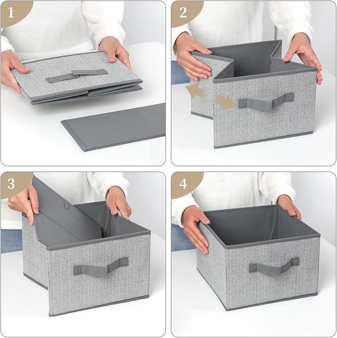 Storage Baskets, 11-Inch Woven Fabric Bins, Storage Cubes with Reinforced Handles, Organizer Bins for Closet Shelves, Foldabl