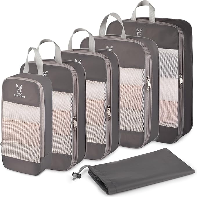 Compression Packing Cubes for Travel, Bunnychill Portable Zipper Packing Cube for Cloting, Expandable Space Saver Storage Lug