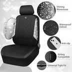 CAR PASS Oxford Bling Diamond Car Seat Covers Full Set Interior Sets, Waterproof Shining Glitter Sparkly Crystal Universal Ar