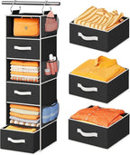 Pipishell Hanging Closet Organizer 6-Shelf, Hanging Shelves for Closet with 3 Removable Drawers & Side Pockets for Bedroom, G
