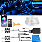 Interior Car LED Strip Lights, RGB 8-in-1 16 Million Colors Ambient Lighting Kit with 400 inches Fiber Optic Wireless APP & Remote Control Music Sync