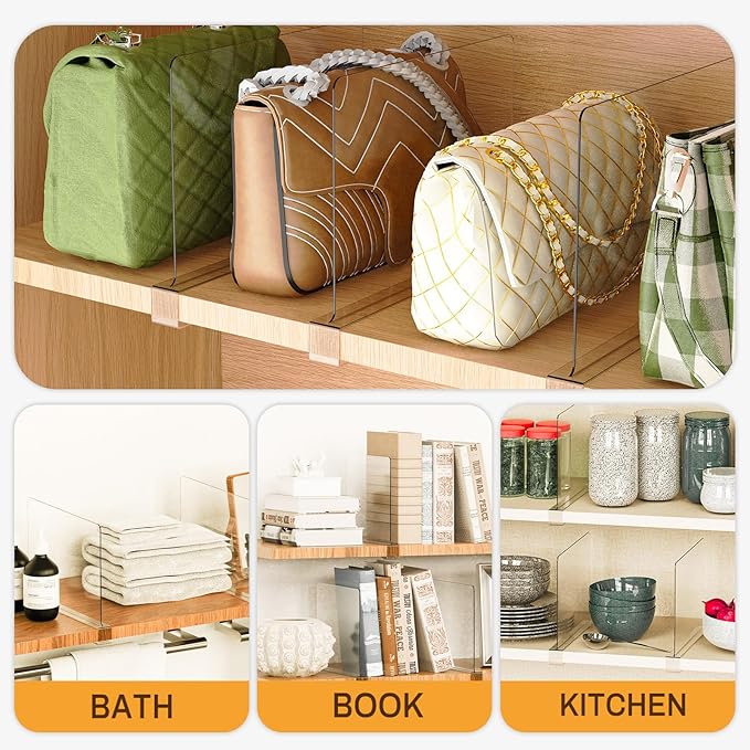8 Pack Closet Shelf Dividers Organizer Purse Clothes Organization Acrylic Clear Tall Divider Separators for Wood Wire Thick S