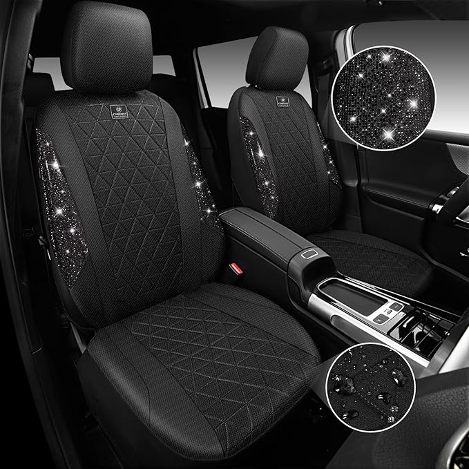 CAR PASS Oxford Bling Diamond Car Seat Covers Full Set Interior Sets, Waterproof Shining Glitter Sparkly Crystal Universal Ar