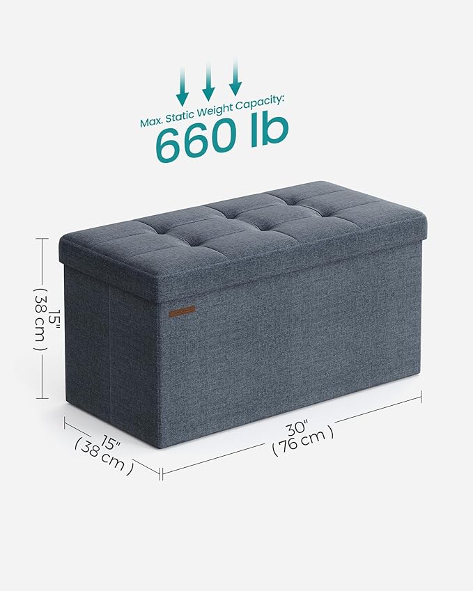 SONGMICS Mazie Collection - 30 Inches Folding Storage Ottoman Bench, Ottoman Foot Rest, End of Bed Bench, Storage Chest, Load