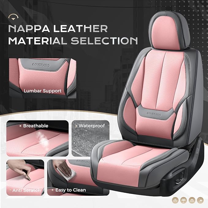 Coverado Seat Covers, Car Seat Covers Full Set, Leather Seat Covers for Cars, Car Seat Protector, Gray Car Seat Covers Front 