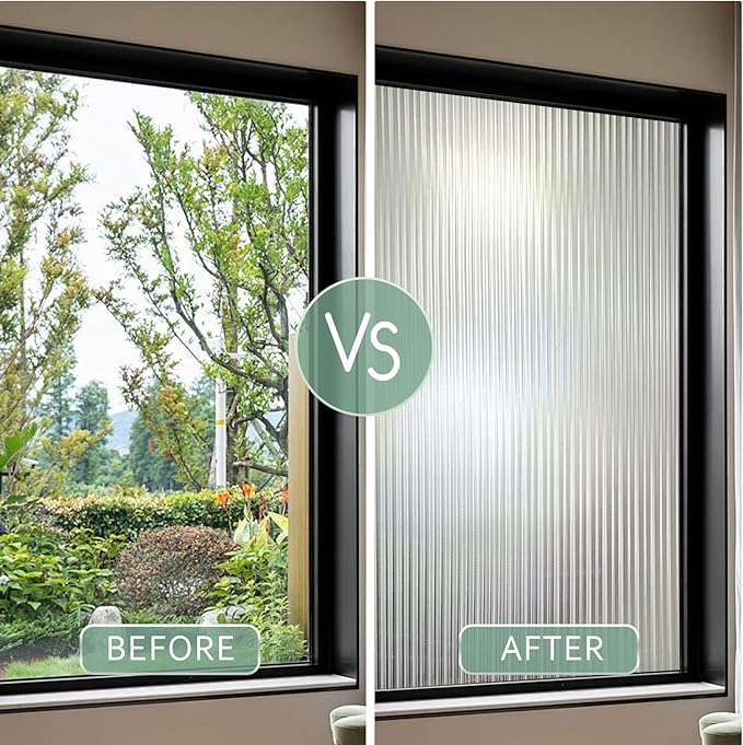 STATINT Reeded Glass Window Privacy Film 3D Decorative Frosted Non Adhesive UV Heat Blocking Day and Night Vinyl Privacy Clings for Bathroom Living Room，29.5 Inch X 13.1 Feet