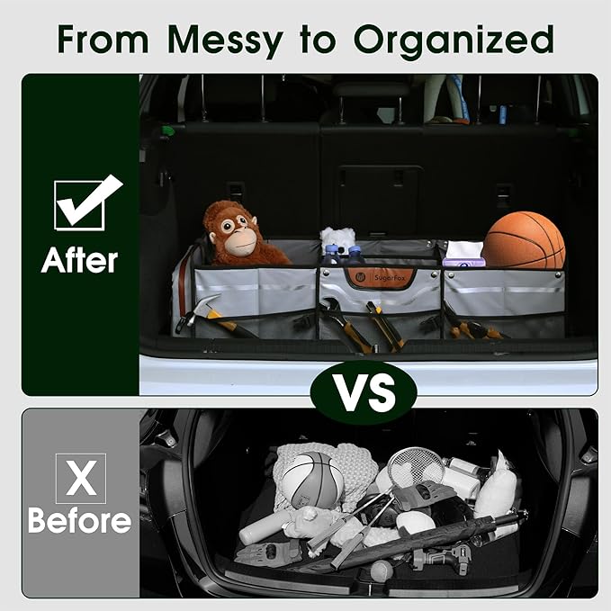Car Trunk Organizer for SUV, Heavy Duty Waterproof Trunk Organizer, Foldable Collapsible Car Organizer with Cooler, Multi-Comp