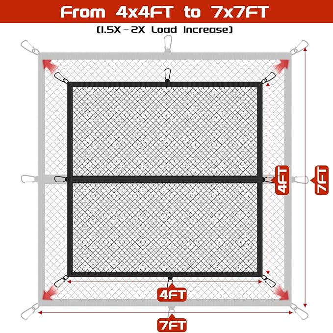 Truck Bed Cargo Net, High Elastic Cargo Net with Storage Bag and 8 rustproof Buckles, Stretchable from 4'x4' to 7'x7' Ideal for ATV, SUV, UTV, Truck and Boat Use, Double Layer