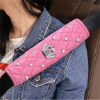 Dotesy 16 Pcs Bling Car Steering Wheel Cover Set with Crystal Seatbelt Shoulder Pads Diamond Butterfly Car Accessories for Women (Pink)
