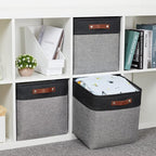 HNZIGE Storage Foldable Baskets Cubes Set(3 Pack) Fabric Bins for Shelves,13 Inch Storage Basket for Organizing with Leather 