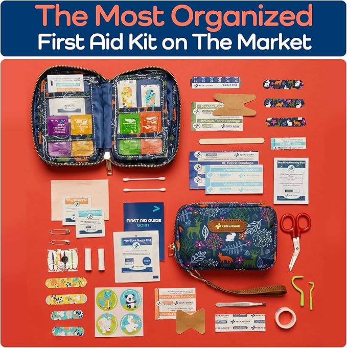 KeepGoing Travel First Aid Kit for Kids – 130 Pc. for Car, Home, Purse, Diaper Bag & Backpack with Latex-Free Bandages - Mini