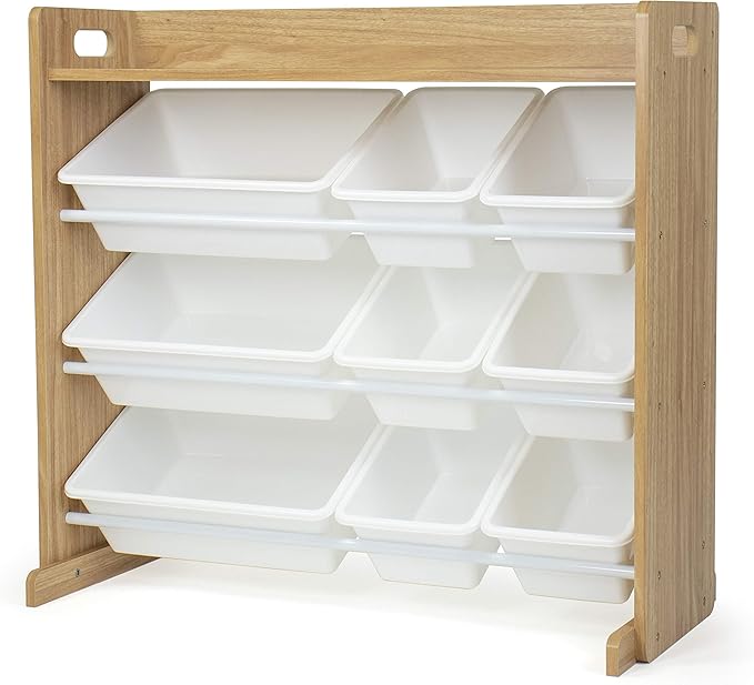Humble Crew Toy Storage Organizer with Top Shelf and 9 Removable Bins, Natural/White – Toddler Bookshelf with Toy Organizer -