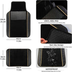 NBTEPEM Waterproof Universal Fit Car Floor Mats, Faux Leather Sporty Car Carpet Mats with Anti-Slip Nibbs Backing & Driver Heel Pad Fit for SUV, Vans, Sedans, Trucks, Set of 4 (Black with Beige line)