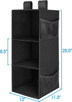 MAX Houser 3-Shelf Hanging Closet Organizer, Hanging Sweater Organizer, Foldable Hanging Shelves for Closet with 2 Velcro, Bl