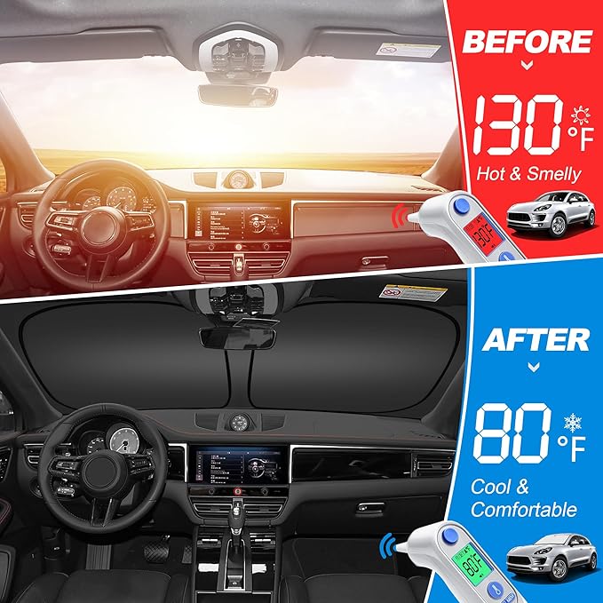 Front Windshield ＆ Side Window Sun Shade for 2017-2022 Fo-rd F250 F350 Super Duty 2Dr 4Dr Pickup, Foldable Window Sunshade Sun Visor Protector, Window Shades Blocks UV Rays Heat, Pack of 3