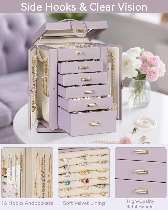 AKOZLIN 360° Rotating Jewelry Box 6-Tier Organizer Functional Jewelry Storage Case for Women Girls Ring Necklace Earring Brac