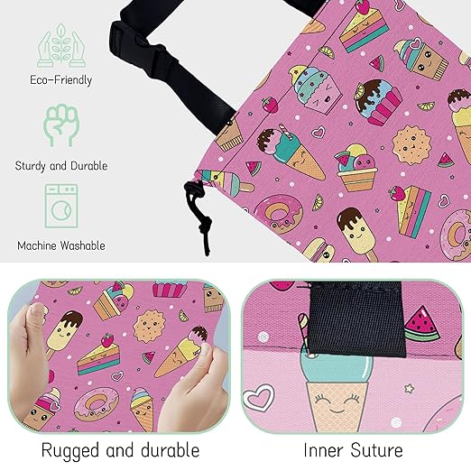 Sweets Ice Cream Car Garbage Bag,Kawaii Dessert Waterproof Small Car Trash Bag Hanging Back of Seat,Drawstring Hanging Car Trash Bag with Adjustable Buckle for Car Accessories