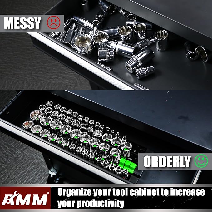 AMM 9-Piece Socket Organizer, 1/2 inch, 3/8 inch and 1/4 inch Drive ABS Tools-Green Socket Holder,Heavy Duty Socket Racks, Pr