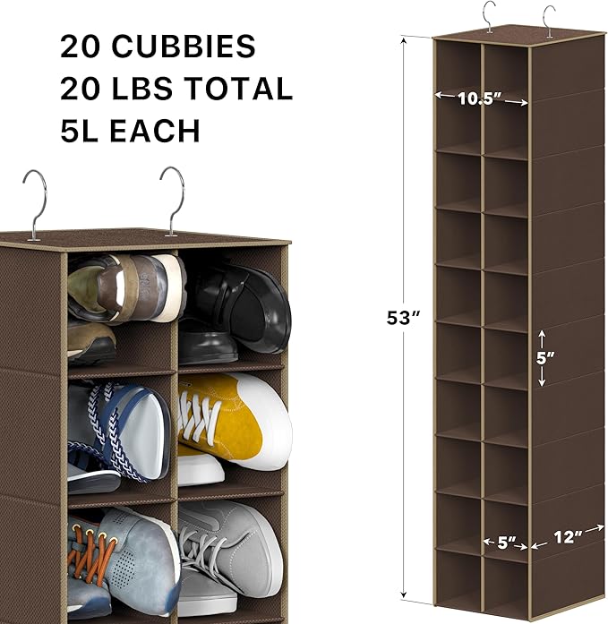 Simple Houseware 20 Section Shelves Hanging Shoes Organizer Holder for Closet, Brown