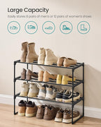 SONGMICS Shoe Rack, 3-Tier Shoe Organizer, Metal Storage Shelf, Upright or Upside Down, for 8-12 Pairs, Stackable, for Entryw