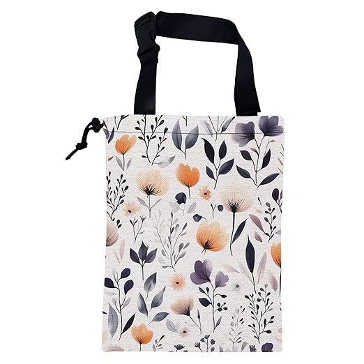 Car Garbage Bag Colorful Wildflowers and Leaves Hanging Canvas Car Trash Bag Drawstring Car Back Seat Organizer for Car Back Front Seat Console with Adjustable Buckle