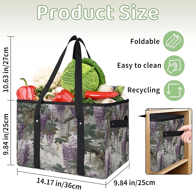 Reusable Grocery Bags Heavy Duty Shopping Bags Foldable Large Tote Bags with Long Handles & Hard Bottom