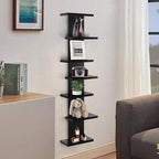 7 Tier Wall Shelf Unit-Black Floating Shelves for Home Decor, Modern Unique Asymmetric Design for Bedroom & Living Room Stora