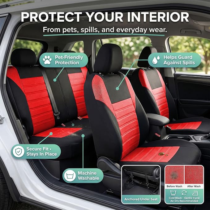 FH Group Automotive Car Seat Covers Full Set Premium 3D Air Mesh Front Seat Covers, Airbag Compatible & Split Bench Cover Uni