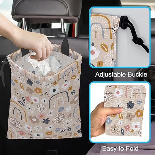 Car Trash Bag Hanging Creative Floral Rainbows Car Trash Can Waterproof Garbage Bag Hanging for Car Back Seat