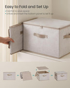 SONGMICS Foldable Storage Organizer Boxes, Set of 3 Storage Basket Bins with Lids, Handles, Clothes Organizer, 15.7 x 11.8 x 