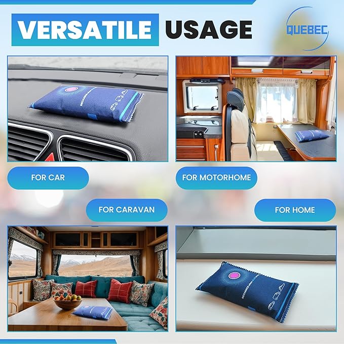 Quebec 2 x 350g Car Dehumidifier Bag | Moisture & Damp Absorber for Windscreens & Interior | 100% Leakproof, Reusable