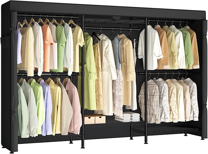 SONGMICS Heavy-Duty Rolling Clothes Rack, Garment Rack, Portable Closet on Wheels, with Adjustable Mesh Shelves and Hanging R