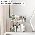 Makeup Organizer Countertop 2 Tier, Corner Bathroom Countertop Organizer with Toothbrush and Makeup Brush Holder, Corner Vani