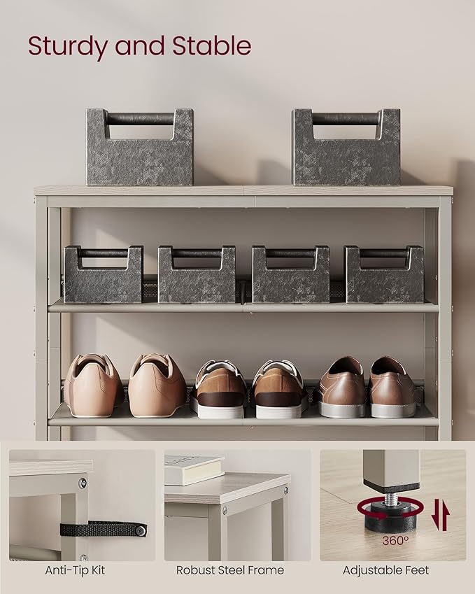 VASAGLE Shoe Rack for Entryway, 5-Tier Shoe Rack Organizer with Storage Shelves and Spacious Top, Freestanding, Adjustable, I