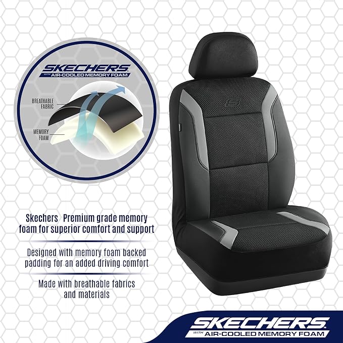 Skechers Memory Foam Car Seat Covers, Air Cool Mesh Thick Seat Covers, Car Seat Full Sets, Airbag Compatible, Automotive Comf