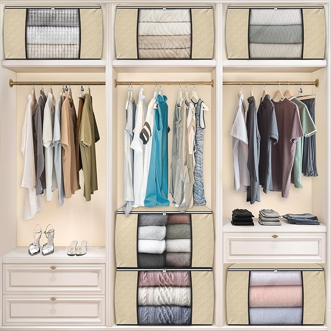 Fab totes 24 Gallons Clothes Storage, Foldable Thick Fabric Blanket Storage Bags, Containers for Organizing Bedroom, Closet, 