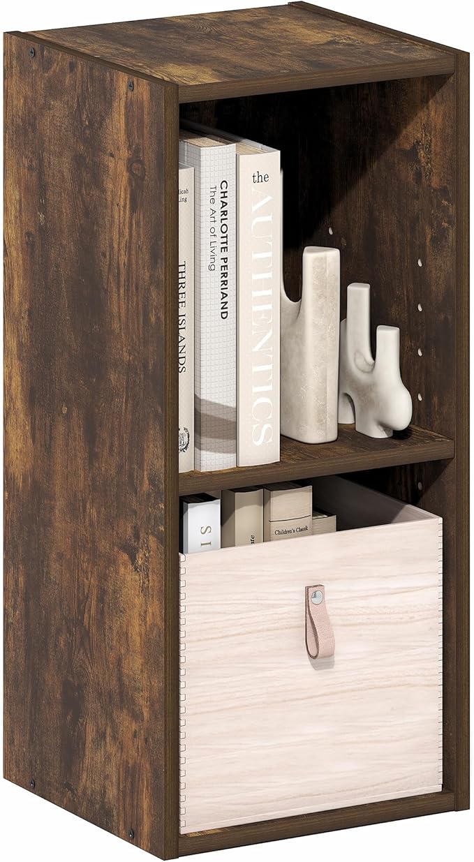 Furinno Fulda Book Shelf, 2-Tier Narrow Bookshelf, Bookcase with 10-in Width Storage Shelf, 9.3 x 9.8 x 21.2, for Living Room