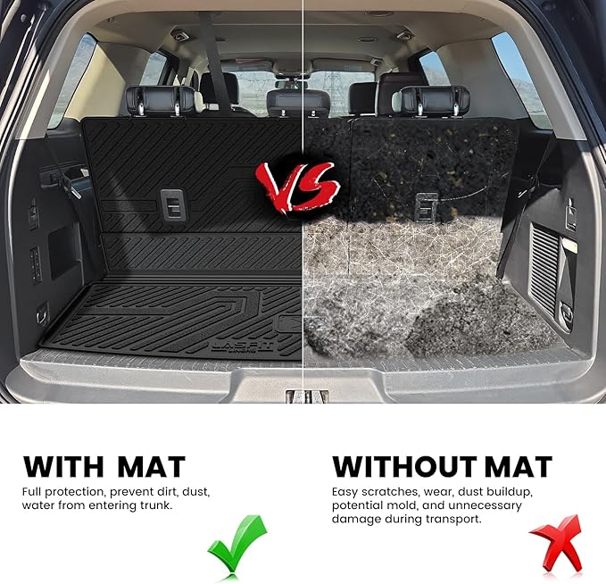 LASFIT Cargo Mat for Ford Expedition 8 Seats Standard 2021-2024(Not Fit 7 Seats Max) Backrest Liner, Custom Fit All Weather Protector Split Design Easy Installation Trunk with Seatback Mat,4 pcs Black