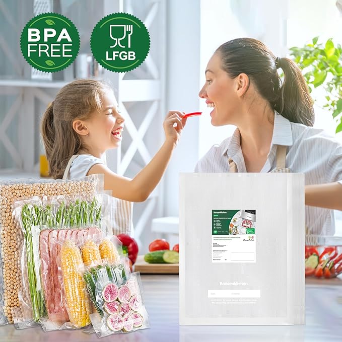 Bonsenkitchen Precut Vacuum Sealer Bags, 100 Gallon 11" x 16" Food Sealer Bags, Food Grade, BPA Free, Heavy Duty, Customized 