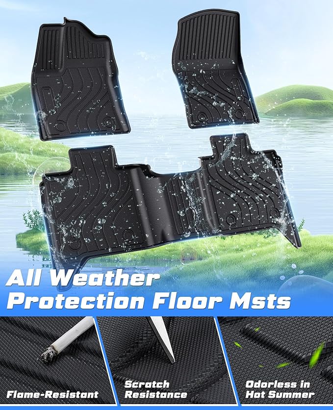 Sunsdrew Floor Mats for 2022-2025 2026 Toyota Tundra CrewMax Cab, All Weather Floor Liners for Tundra Accessories, 3PCS Front Rear 2 Rows Car Mats TPE Rubber Raised Edge