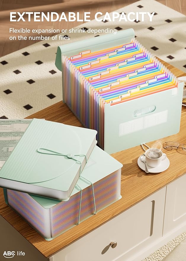 ABC life 26-Pocket Accordion File Organizer, Expanding File Folder, Letter/A4 Size Plastic Monthly Bill & Tax Receipt Holder 