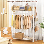 Portable Clothes Rack with Adjustable Shelf Divider, Freestanding Closet Organizers and Storage, Garment Rack and Purse Stora