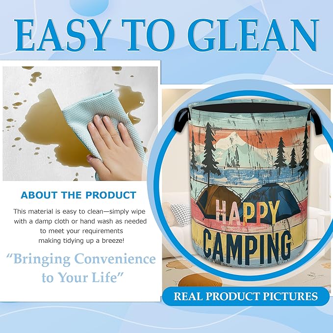 Happy Camping Laundry Basket Collapsible Laundry Hamper, Oxford Cloth Storage Bin for Room/Bathroom/Bedroom/Dormitories 16" X