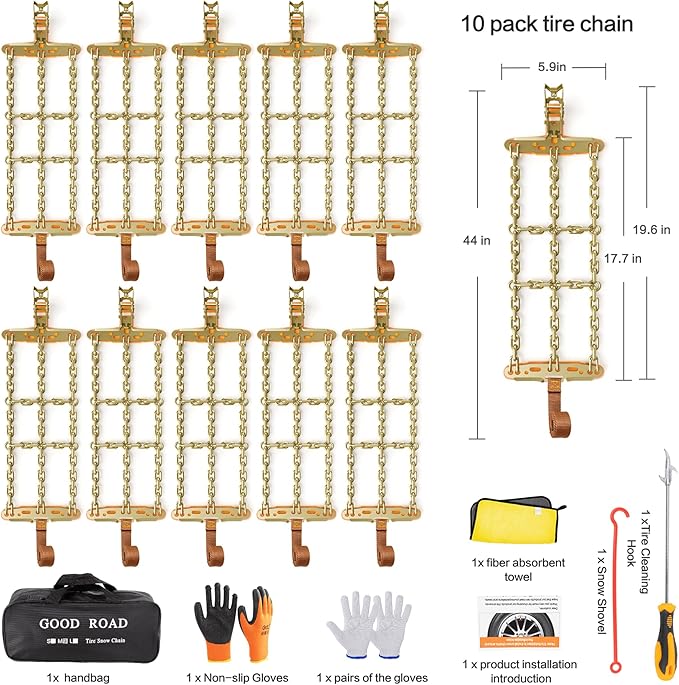 AutoChoice Emergency Snow Chains, Tire Chains with Thickened Manganese Steel for Car Truck SUV in Ice, Sand and Mud(10 Packs,