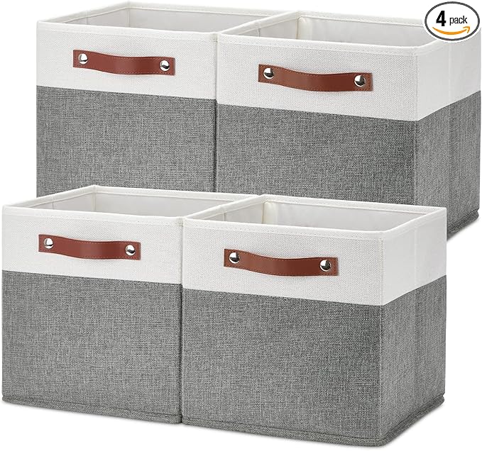 Temary Cube Storage Bins 4 Pack Storage Cubes 11?11 Fabric Storage Bins Foldable Cube Storage Baskets with Handles, Collapsib
