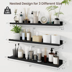Axeman 30 Inch Floating Shelves | Black Picture Ledge Shelf Set of 3 | Rustic Wood Wall Shelves with Lip | 30" Black Picture 