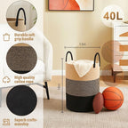 Artfeel Laundry Basket,Woven Cotton Rope Laundry Hamper,40L for Decorative Storage of Dirty Clothes,Toys and Blankets in Bath