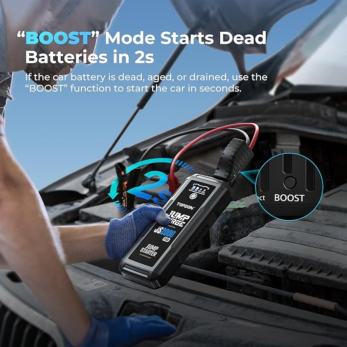 Car Battery Jump Starter, TOPDON 2000A Peak Jump Starter for Up to 8L Gas/6L Diesel Engines, 12V Portable Battery Booster