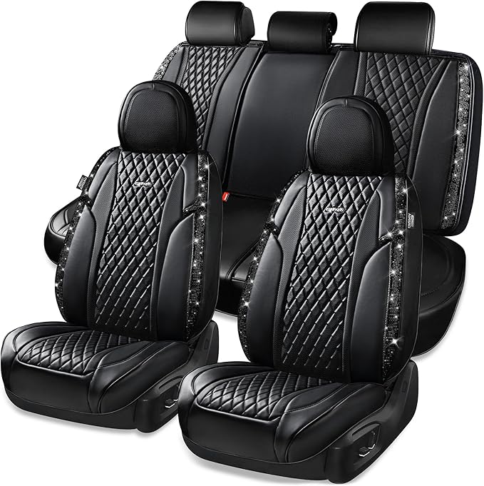 CAR Pass Bling Car Seat Covers, Microfiber Nappa Leather Luxury Cushioned, Waterproof Heavy-Duty Anti-Slip Universal Fit for 