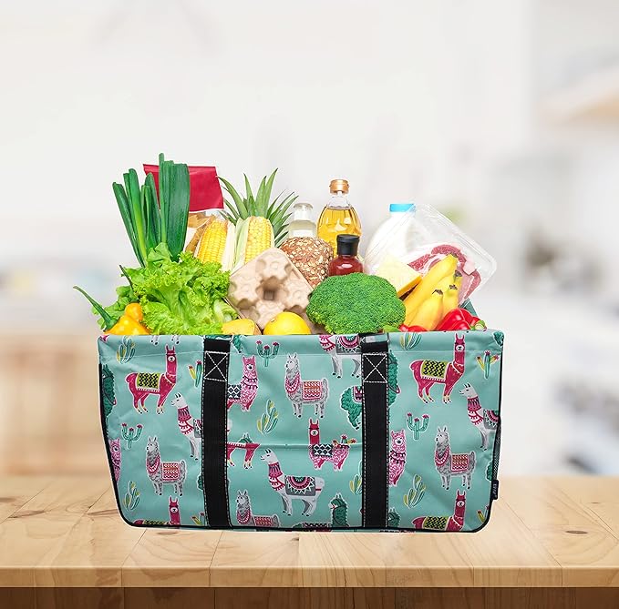 NGIL Extra Large Utility Tote Reusable Grocery Bag Oversized Collapsible for Groceries, Storage, Picnic, Beach (Unicorn Print-navy)